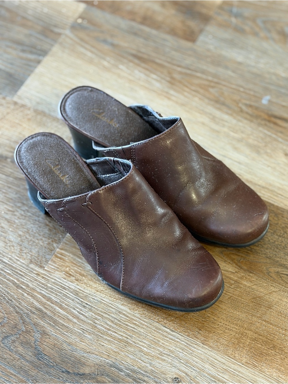 Clarks Brown Leather Slip-On Mules
